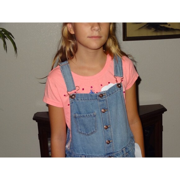 OSHKOSH B'GOSH Overalls Denim Pants Girl Youth Size 6X Blue Cropped Capri Length - Picture 7 of 8